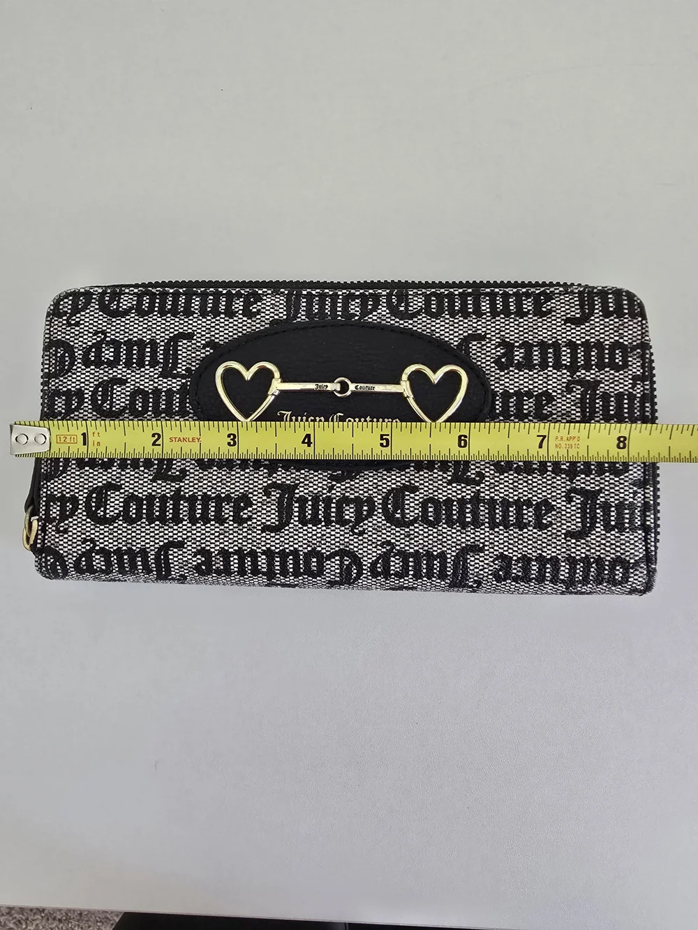 Juicy Couture Black and White Logo Zip-Around Wallet with Gold Heart Detail